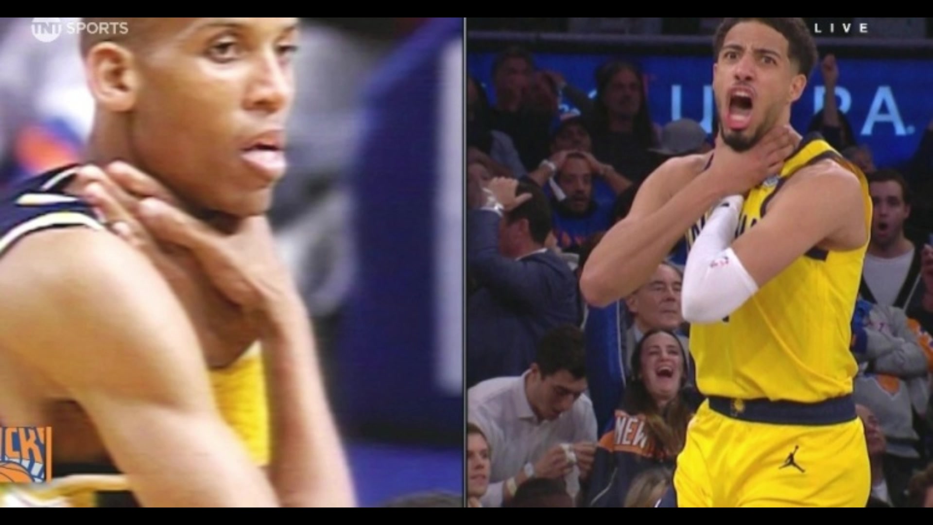 哈利绝平锁喉致敬雷吉-米勒 场边解说米勒大笑😄开心得像个孩子